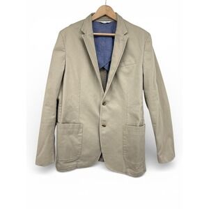Sonoma Mens 42L Khaki Cotton Stretch Blazer Everyday Sport Coat Patch Pockets